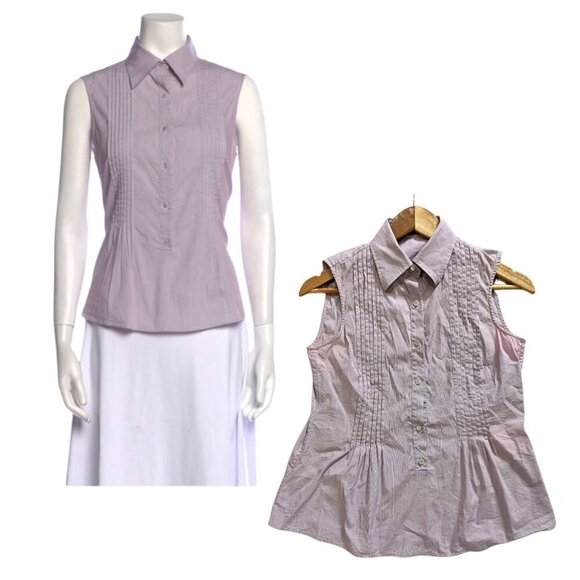 CH CAROLINA HERRERA Lavender Pinstripe Pintuck Sleeveless Button-Up Top Size 4 - Picture 1 of 8